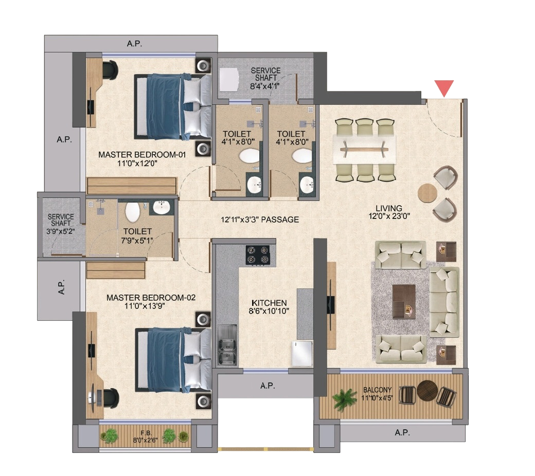 2 BHK Elite Unit Plan