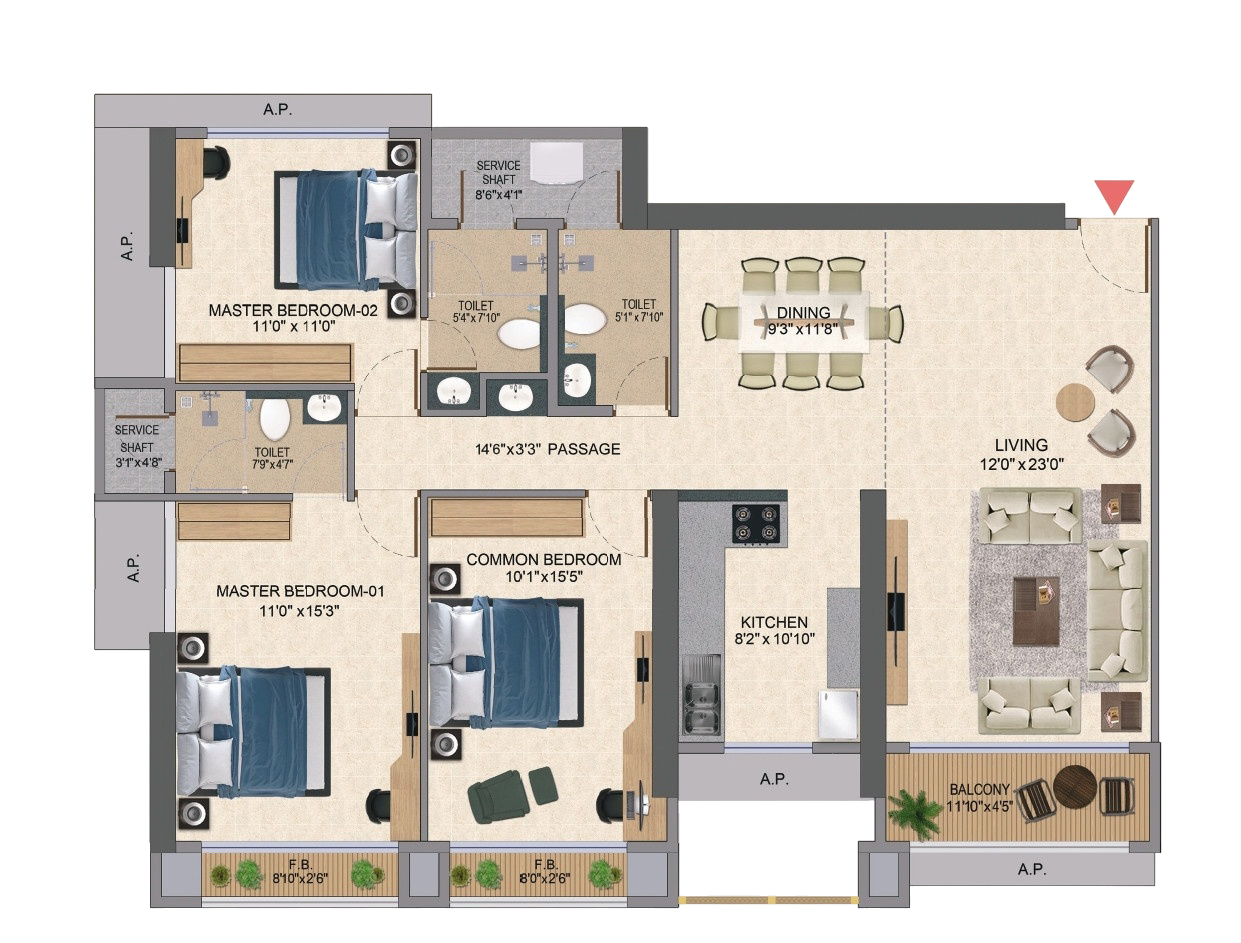 3 BHK Premium Unit Plan
